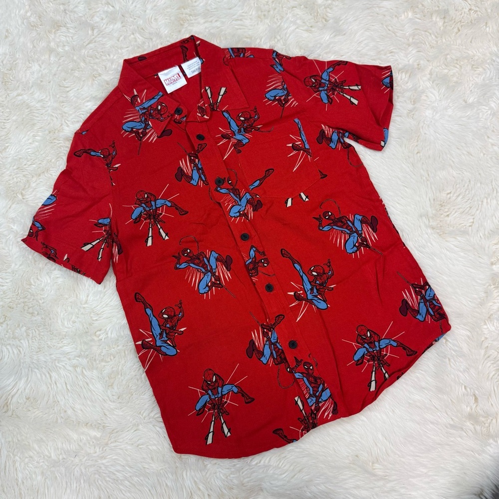 Spiderman Button Up Short Sleeve Tee